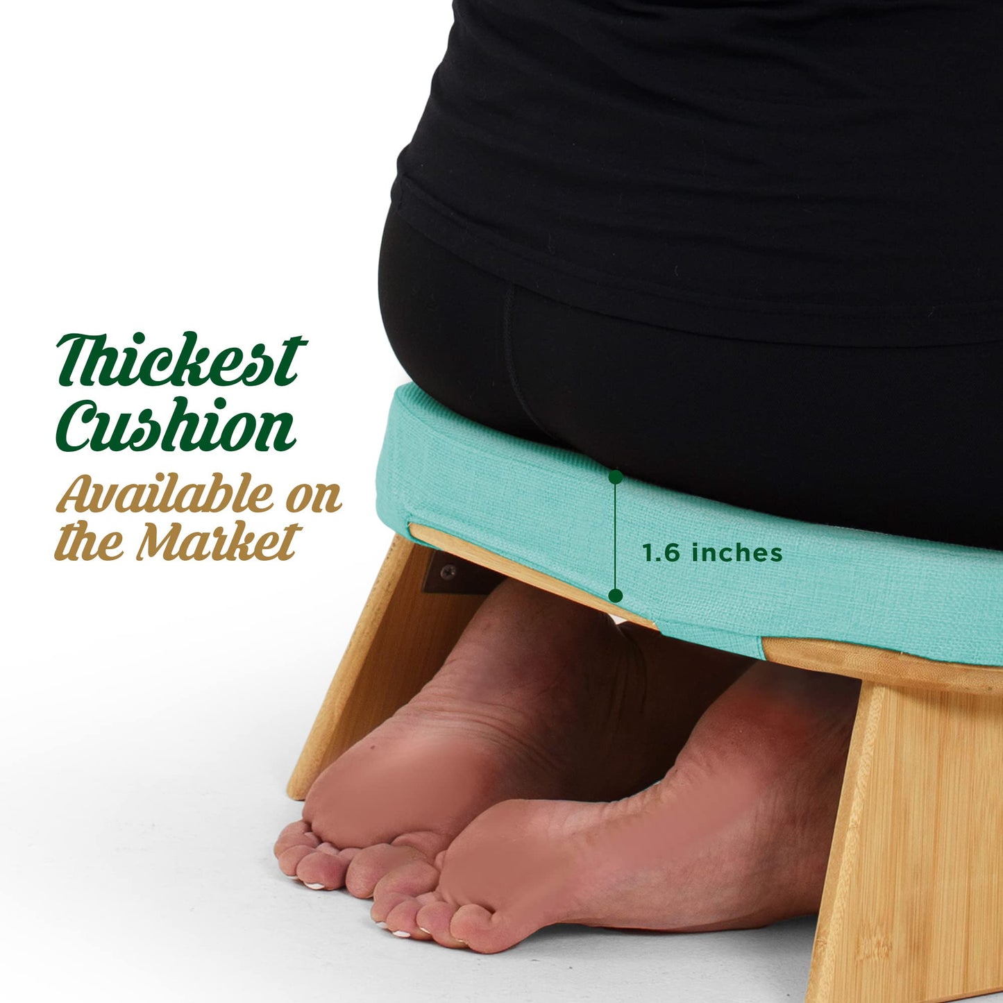 Monk & Llama Meditation Bench - Foldable, Ergonomic, Bamboo Kneeling Stool with Extra Comfortable Cushion — Perfect Seiza Bench Meditation Stool Chair for Prayer & Travel - Deeper & Enjoyable Sessions