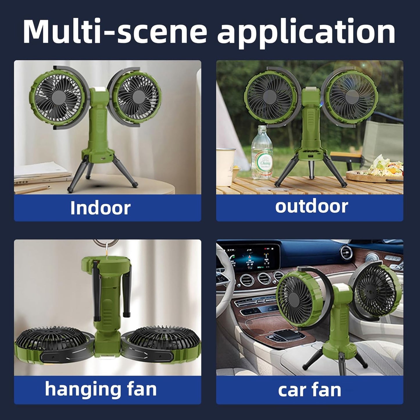 3 in 1 Portable Camping Fan with LED Light,8000mAh Rechargeable Battery Powered Fans with Hanging Hook for Tent,360°Head Rotation,4 Speeds,Camping Essentials Outdoor for Travel Fishing BBQ