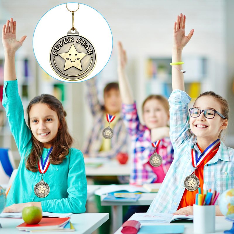 Remuuly 30 Pcs 30/60/100 Pcs Super Star Award Medals Hero Stuent Medals Bulk 2'' Gold Award Medallion with Neck Ribbon Metal Trophy Prize Gifts for Competition Party Favor Supplies (Super Star)