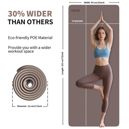 HAHE Non Slip Yoga Mat Wide, (72"L X 32"W, 0.24" Thick) Large Fitness Exercise Mat with Carrying Strap, Eco-Friendly POE Yoga Mats for Home, Gym, Pilates, Stretching (Brown & Apricot)