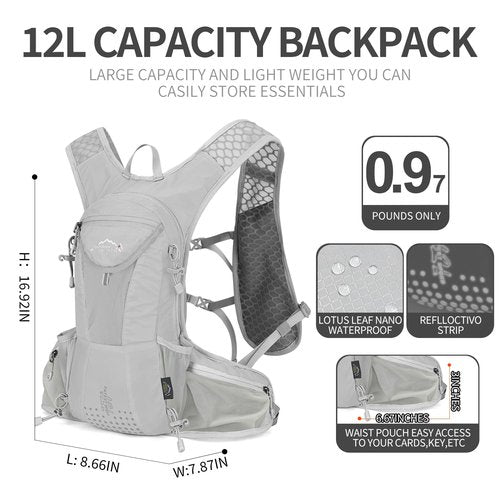 IX INOXTO Hydration Pack Backpack, Lightweight Water Backpack with 2L Hydration Bladder Daypack for Men Women,Running Hydration Vest for Trail Running Hiking Cycling Race Climbing (Grey-White)