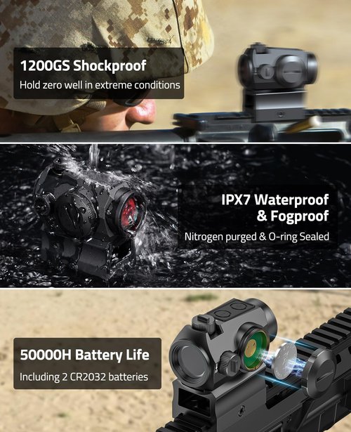 CVLIFE Multiple Reticle 3 MOA Dot & 65 MOA Circle Red Dot, Motion Awake Red Dot Sight, 1x20mm Red Dot Scope Optics with Absolute Co-Witness Riser and Low Mount for 21mm Picatinny Rail