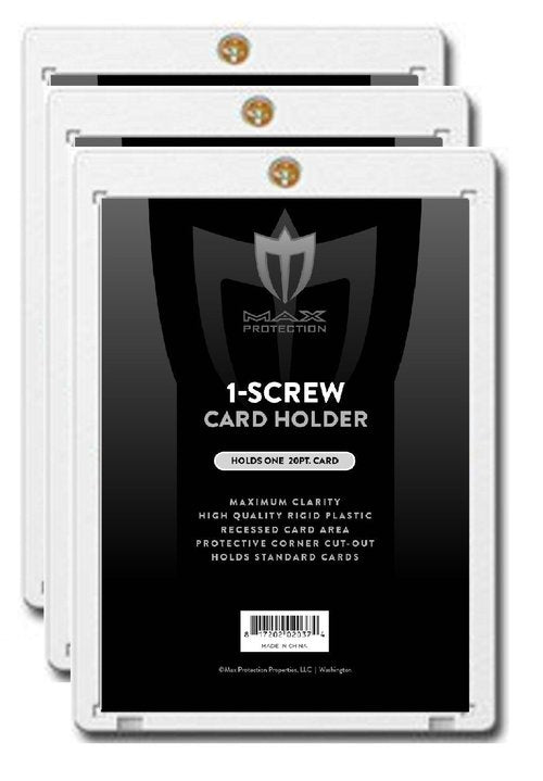 (3) Max Pro 1 Screw Card Holder - 20 Pt. Standard Card Screwdown - Baseball, Football, Basketball, Hockey, Golf, Single Sports Cards Sportcards Card Collecting Supplies
