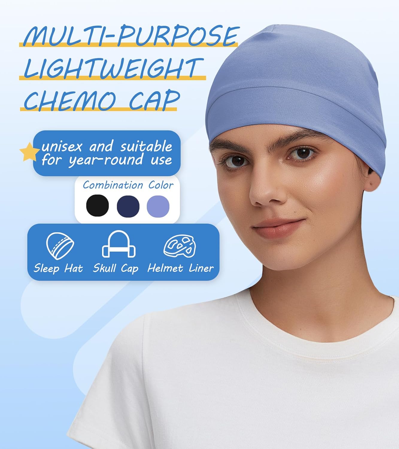 3 Pieces Cotton Skull Caps for Men Women Chemo Headwear Lightweight Beanie Sleeping Cap Helmet Liner