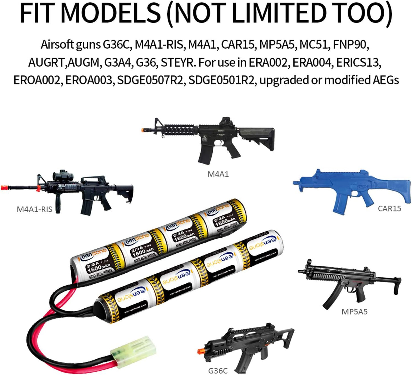 Keenstone 9.6V 1600mAh Butterfly Nunchuck Stick Mini Battery Pack with Mini Tamiya Connector for Airsoft Guns ICS CA TM SRC JG G36 G&M733 etc