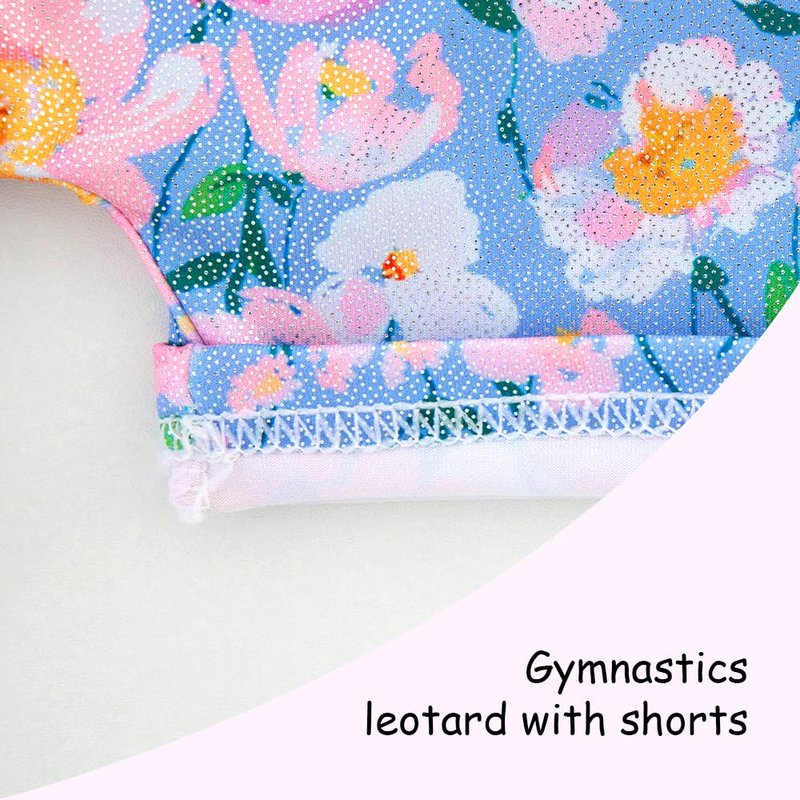 Gymnastics Leotards for Girls Toddler Ballet Dance Tumbling Outfits 7 8 Kids Sleeveless Gymnastic Biketard with Shorts Sparkly Dancwear Unitards Clothes Bodysuit (Blue Floral, 7-8 Years)