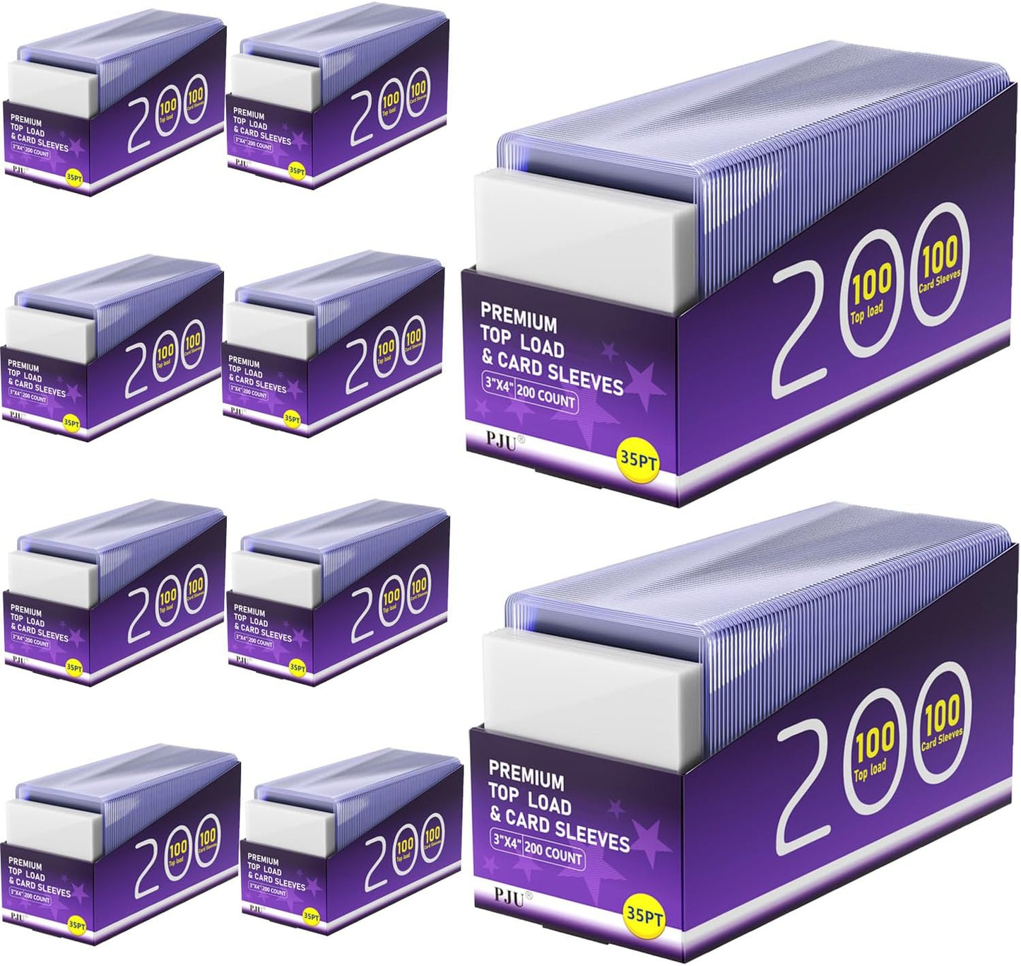 200 Card Sleeves Top Loaders for Cards, Toploaders Premium Baseball Card Sleeve Hard Plastic, 3" x 4" Trading Cards Holder, Sports Protectors(100 Toploaders + 100 Penny Sleeves)