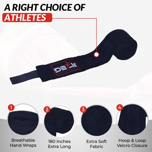 DEFY Professional 180 Inch Hand Wraps for Boxing Muay Thai MMA Elastic Bandages for Men & Women -Pair (Black)
