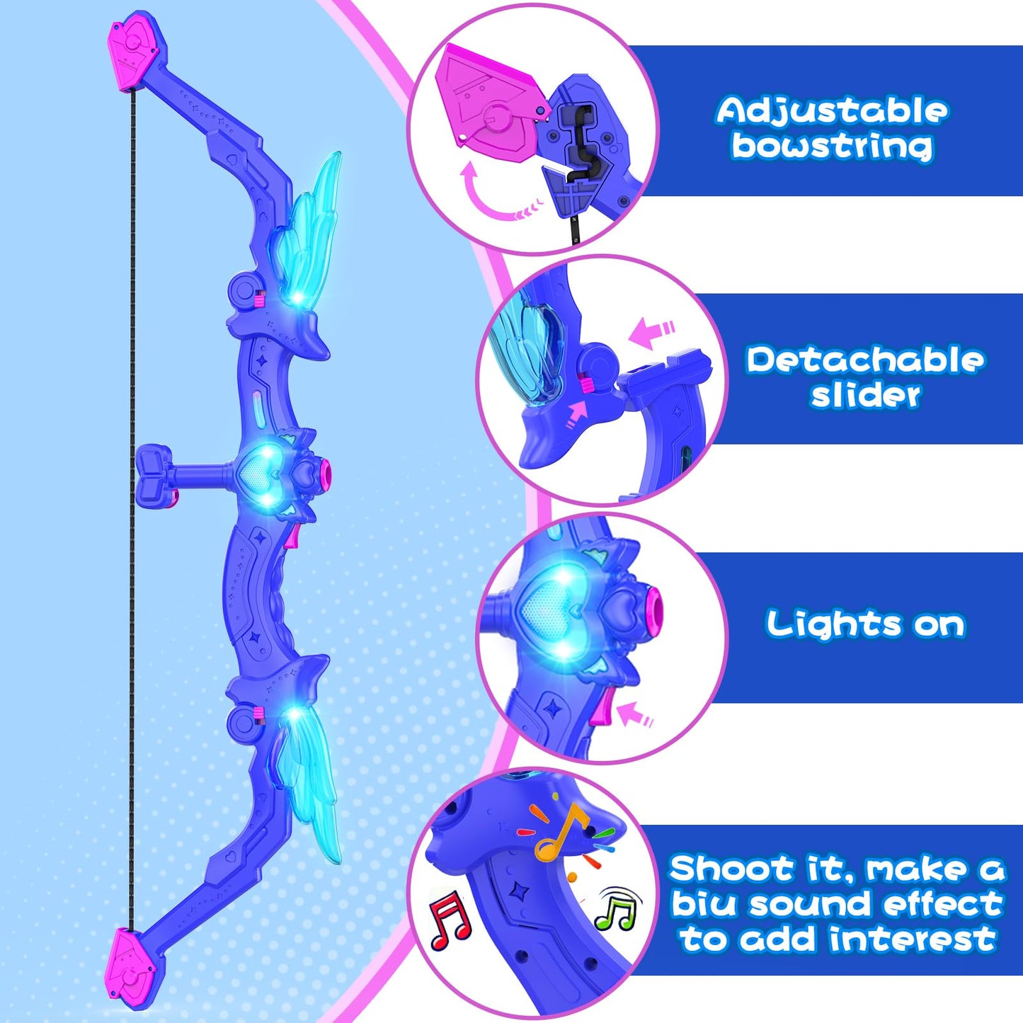 Kids Bow and Arrow Toy, Angel Light Up Archery Set W/ 10 Suction Cup Arrows, Targets & Quiver, Outdoor/Indoor Games for Kids Ages 4-7 8-12, Birthday Gifts for 4 5 6 7 8 9 10 11 12 Year Old Boys Girls