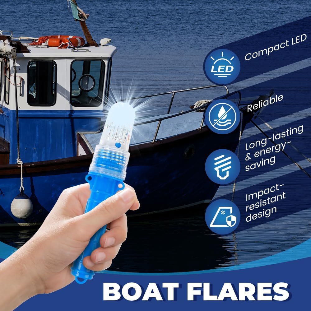 3 PCS Boat Flares, 2025 New Electronic Boat Flare Coast Guard Approved, Waterproof Marine Safety Kit Emergency Signals for Fishing Nets Buoys (Red)