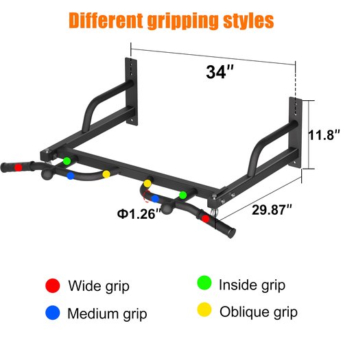 HWOOUSA Wall Mounted Pull Up Bar, Heavy Duty Chin Up Bar, Multi Grip PullUp Bar for Garage, Basement, Wall Mount - Multifunctional Fitness Bar,Supports up to 800 Lbs