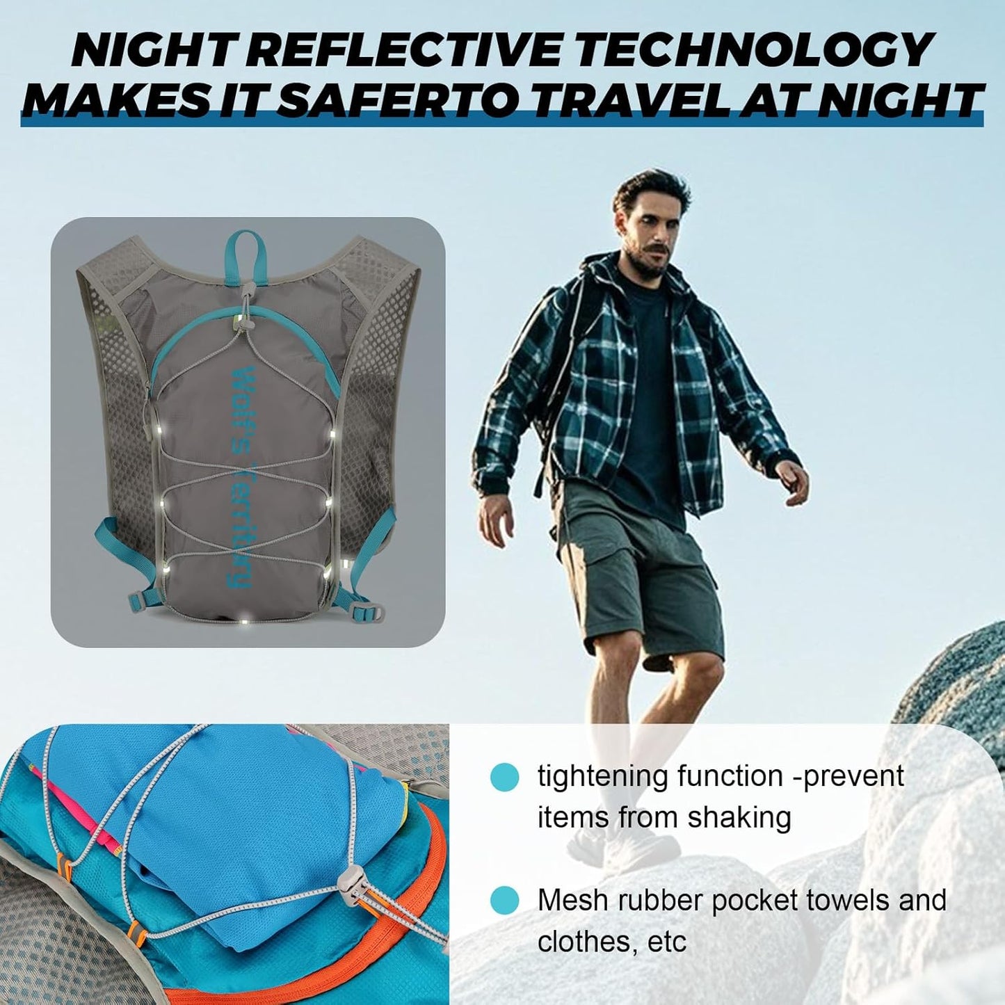 Hydration Backpack with 2pcs 2L Water Bladder, Lightweight Water Backpack for Hiking, Hydration Vest with 2pc Wrist Braces and 1pc Head Band for Running Biking Cycling for Women and Men