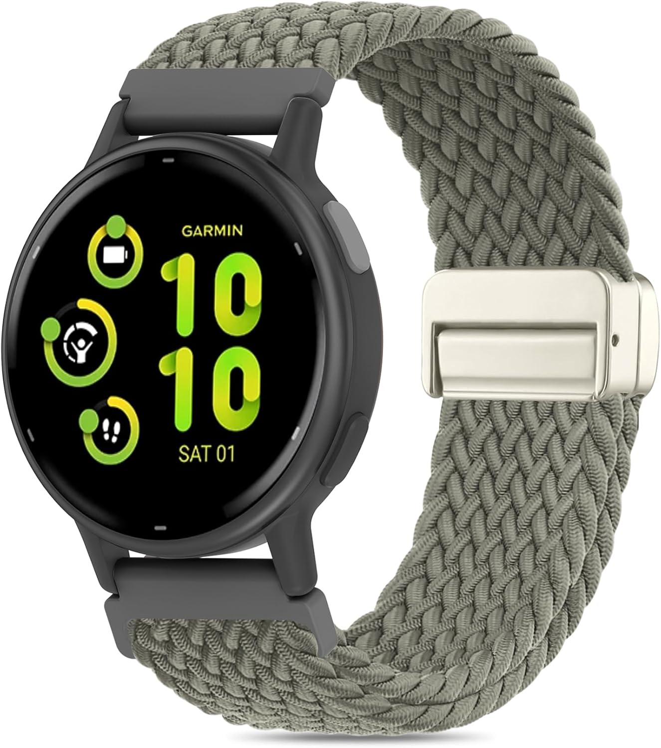 20mm Magnetic Braided Nylon Band Compatible With Garmin Vivoactive 6/Vivoactive 5/3/3 Music Watch Bands, Quick Release Stretchy Strap Replacement for Venu Sq 2/Forerunner 55/165/245/645