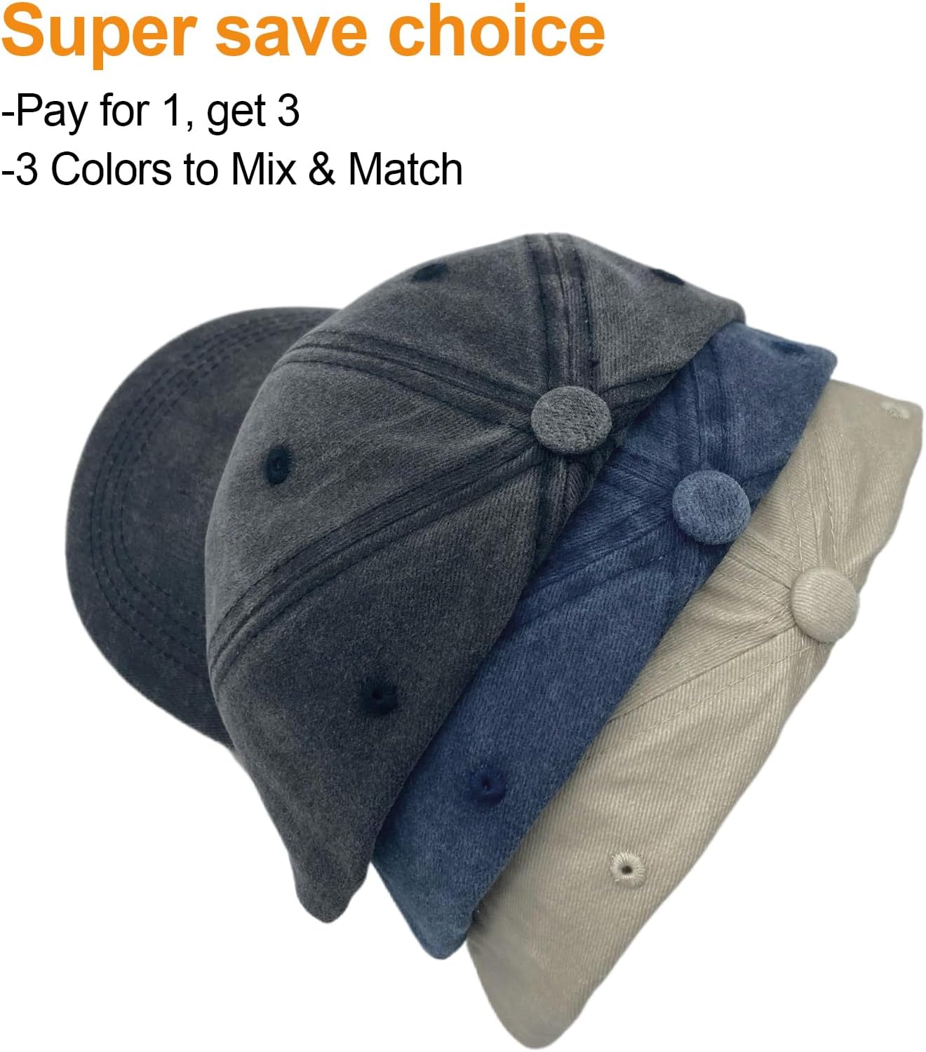 3 Packs Washed Plain Baseball Cap, Retro Adjustable Unstructured Cotton Dad Hats Gift for Men/Women