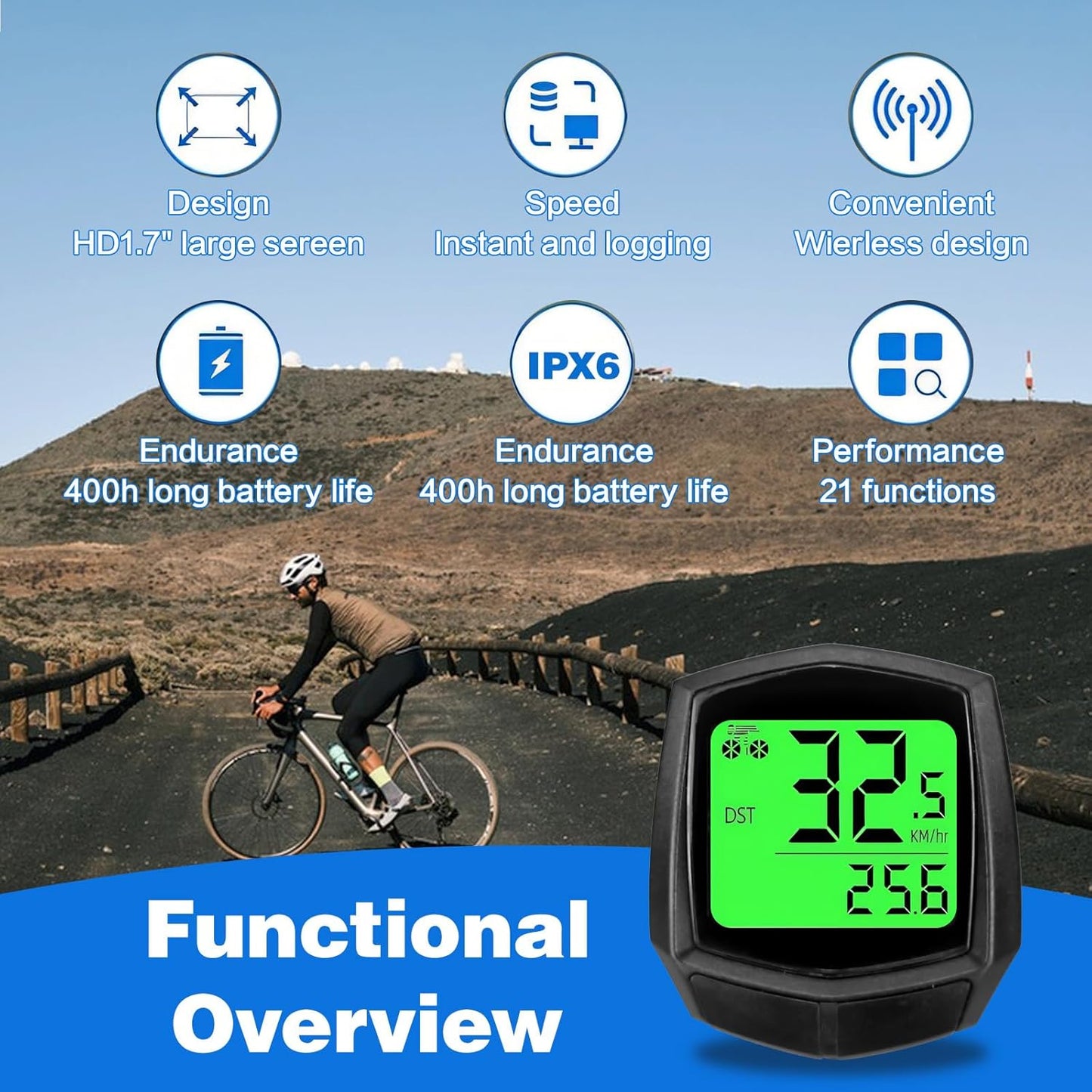 2025 New Bike Computer and Bike Odometer Wireless MPH KM/H Bicycle Speedometer with Automatic Wake-Up Cycling Speed Tracker Display & Single Mileage & Multi-Functions & Calories Statistics Accessories