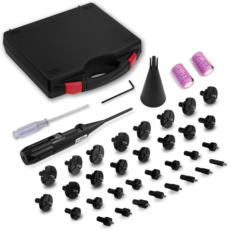 SUGOOE Professional Laser Bore Sight Kit, Green Bore Sighter with 32 Adapters fit .17 to 12GA Calibers, Powerful Support for Hunting, black