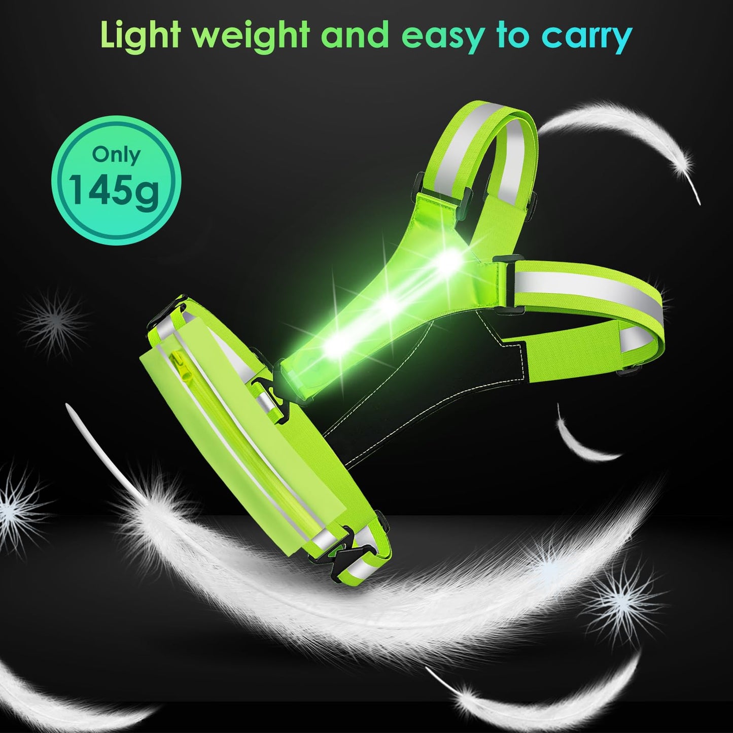 LED Reflective Running Vest with Phone Pouch, Light Gear for Night Cycling