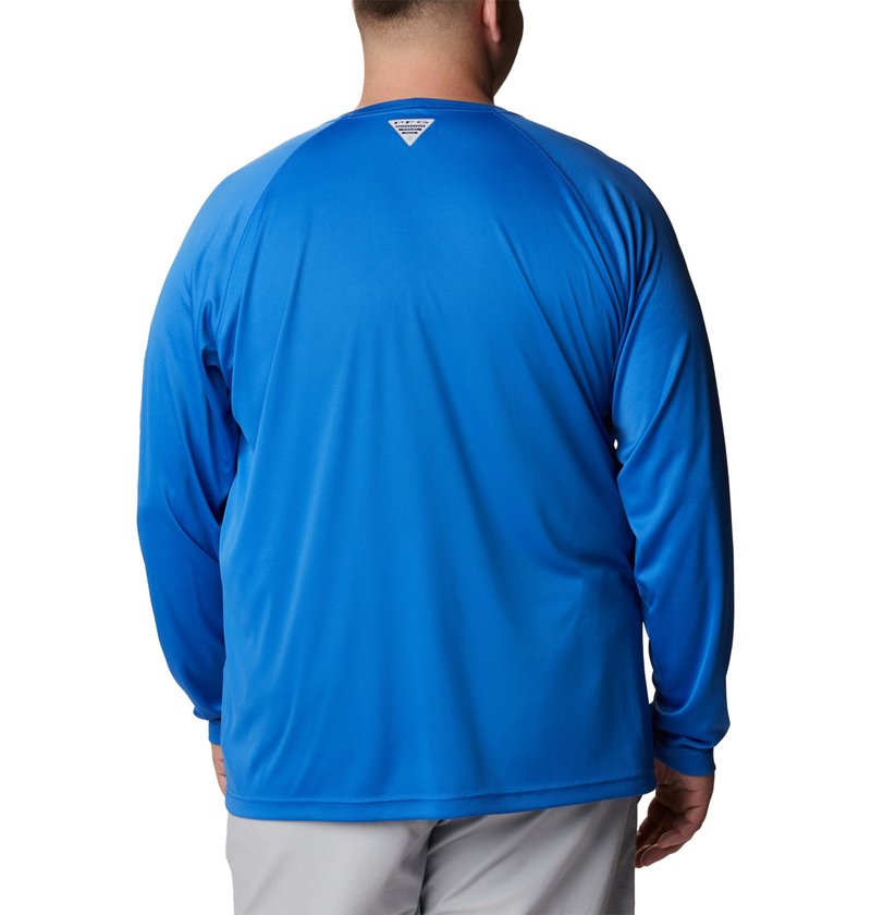 Columbia Men's PFG Terminal Tackle Long Sleeve Fishing Shirt, Vivid Blue/Cool Grey Logo, 3X