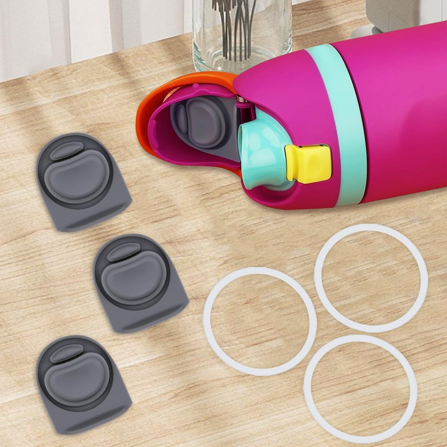 BMSQOFD 3 Sets Replacement Stopper and O Ring Gasket Compatible with Owala FreeSip 24oz 32oz,Water Bottle Lid Insert Cap Rubber Seal Parts for Owala 16/19/24/32/40oz Mouth Piece Accessories