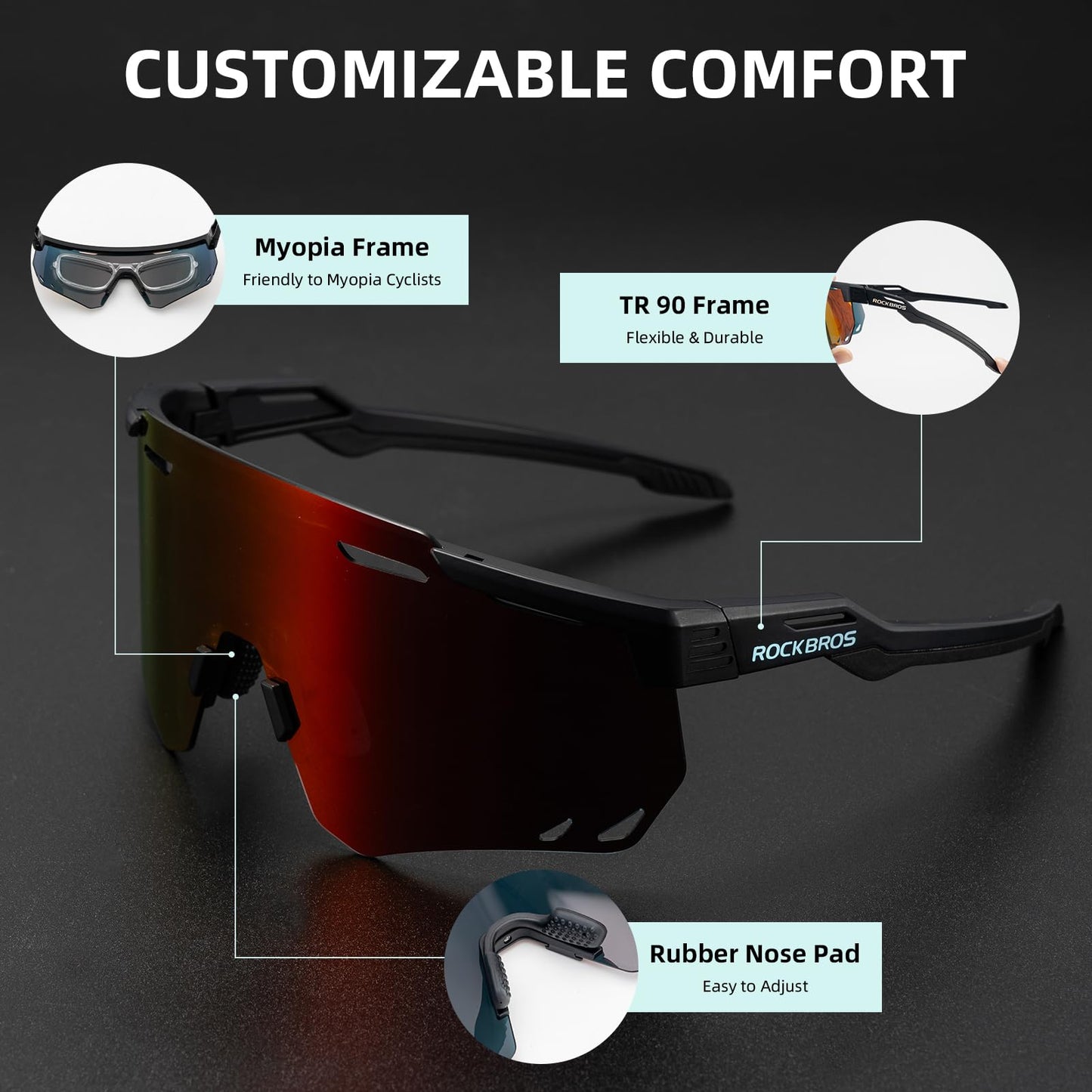 ROCKBROS Polarized Cycling Glasses, Sports Sunglasses for Men Woman