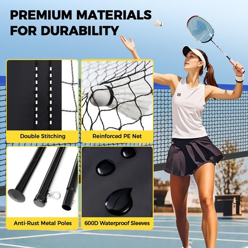 BAGAIL Outdoor Badminton Net Set with Anti-Sag Winch System - Official Size 20ft x 5ft, 4 Rackets, 3 Shuttlecocks, Durable PE Net & Carry Bag for Backyard, Beach, Family Games - Blue