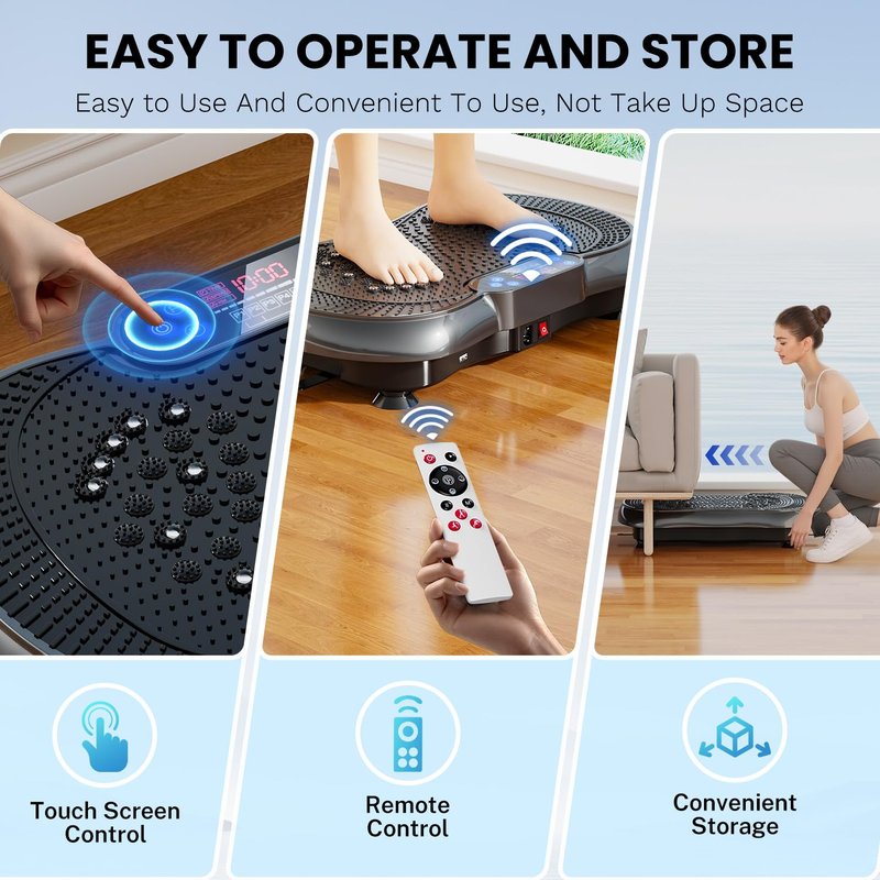Vibration Plate Exercise Machine, Lymphatic Drainage Machine for Weight Loss, 100-Speed Platform with Remote & Bands, Quiet Full Body Vibrating Plate 500 Lbs Capacity Fitness Platform(Black)