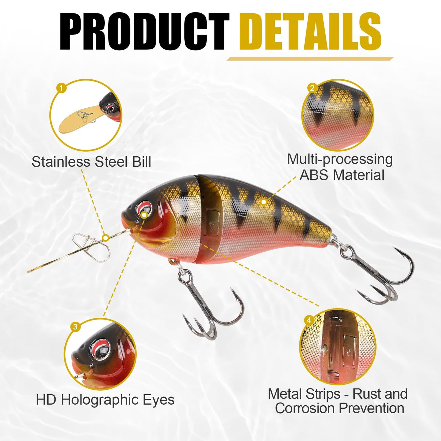 TRUSCEND Easy Catch SwimMax with BKK Hooks, Magic Noisy Wiggling and Vibrating Actions for More Bites, Lifelike Fishing Lures for Bass Trout Walleye Crappie, Strongest Dyneema Fiber Jointed Swimbaits