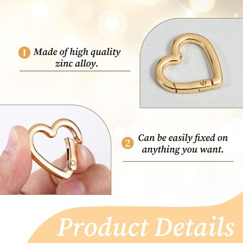 4pcs Heart Shaped Keychain Clip Spring Snap Clasp Hook Heart Keychain Clasps Zinc Alloy Heavy Duty Carabiner for Camping Hiking Fishing Traveling (Gold)