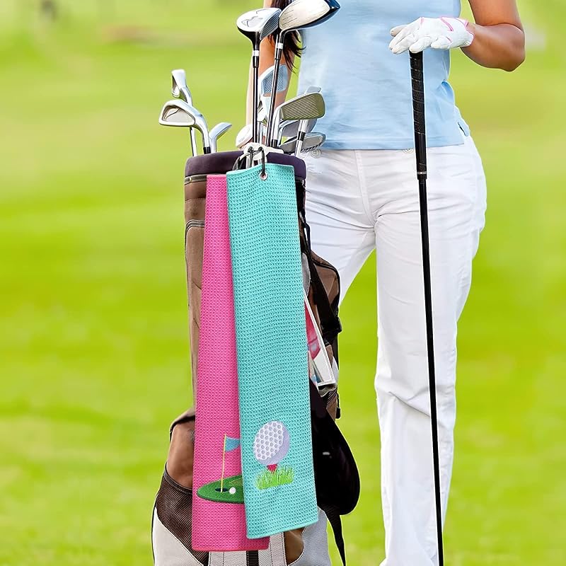 Golf Towels for Women - 2-Pack Microfiber Towel Set with Clips, 15.5 x 23.6 inches