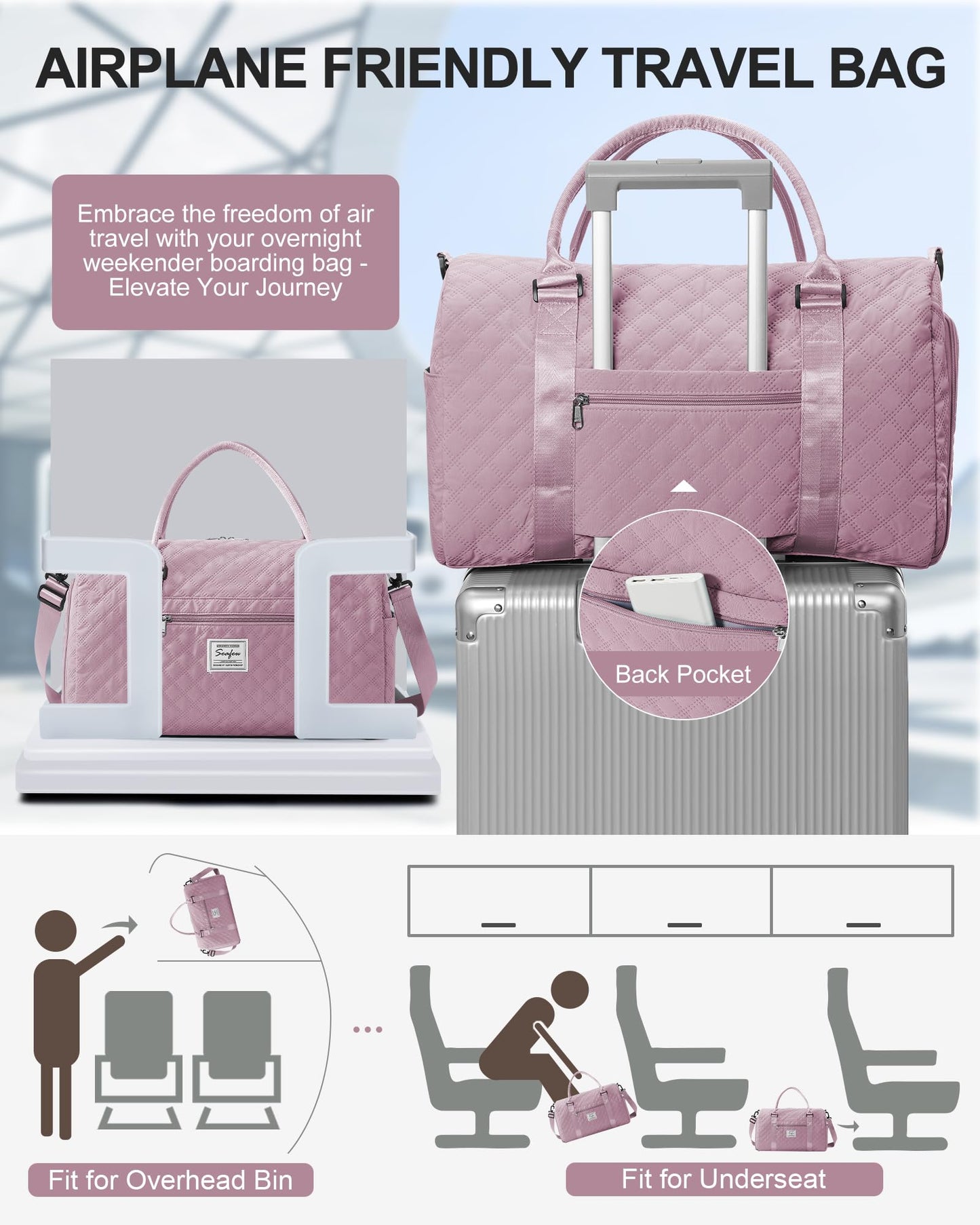 Gym Duffle Bag for Women with Shoe Compartment Waterproof Travel Tote Bags Personal Item Carry On Weekender Overnight Bags with Toiletry Bag Swimming Yoga Bags Hospital Holdalls Purple