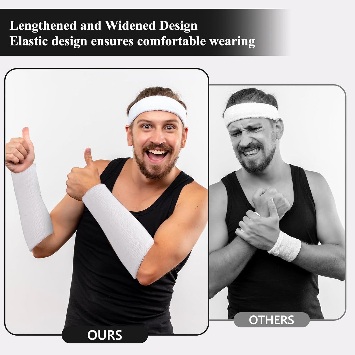 2 Pcs 9 Inch Long Wristbands Sweatbands Black Large Sweat Bands Wristbands Wrist Sweatbands Bulk Arm Sweat Bands for Men Women Weight Loss Football Workout