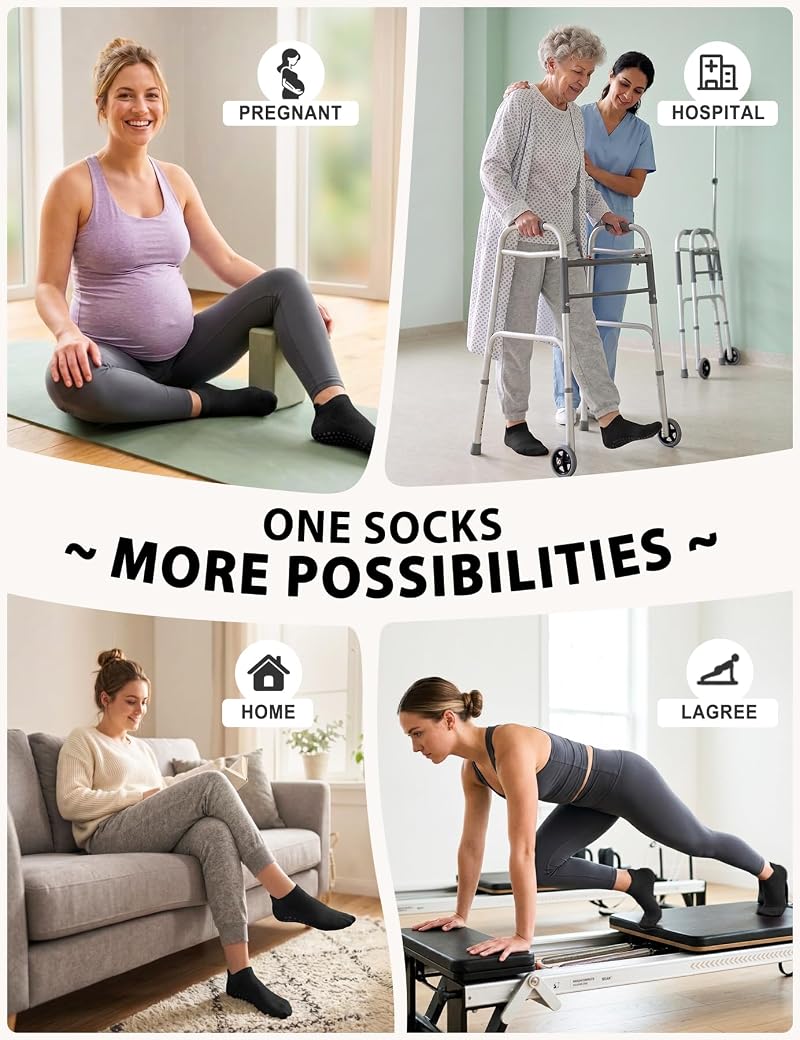 Non-Slip Pilates Socks for Women - 4 Pairs, A04-Black Small/Medium