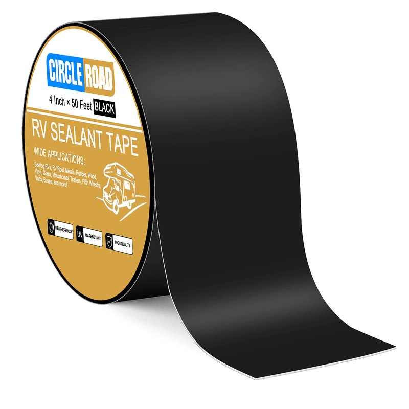 CircleRoad Butyl Sealant Waterproof Tape, RV Roof Tape Black, 4 Inch X 50 Feet RV Repair Sealant Tape, Stop Camper Roof Leaks, UV-Resistant, Weatherproof and Reliable (4In-50FT Black)