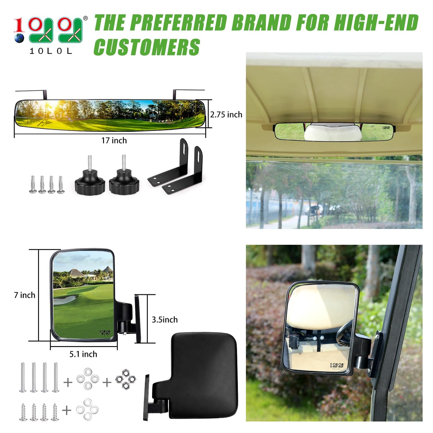 10L0L Golf Cart Mirrors Contains Folding Side Mirrors and Rear View Mirror Universal for Yamaha Club Car DS Precedent/EZGO TXT RXV