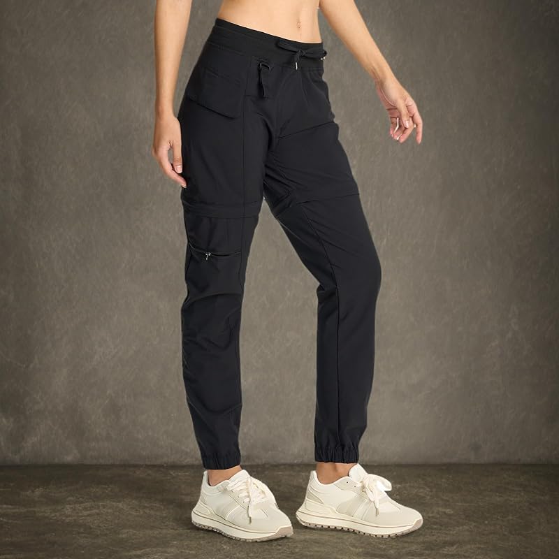 Smawell Convertible Hiking Pants - Lightweight Water-Resistant Joggers with 4 Pockets, Black, Medium