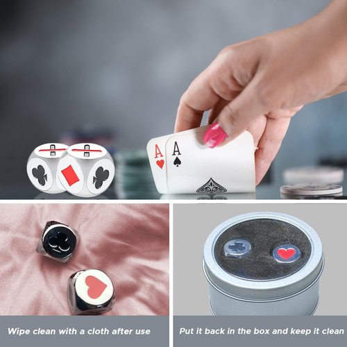 GDGJWL 2 Pack Zinc Alloy Euchre Cube Dice Set with Card Suits & Trump Markers - Durable Metal Game Dice for Euchre, Pinochle, Bridge, Pass The Pigs - Includes Portable Case & Cleaning Cloth