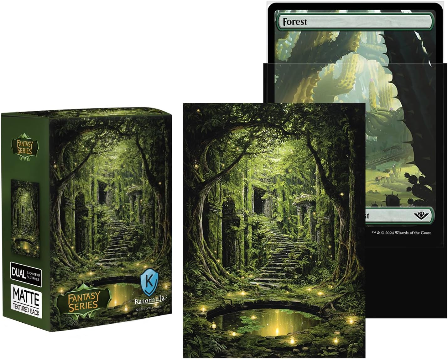 100 Card Sleeves for MTG with 100 Inner Sleeve, Textured Back Art Sleeves, Fit Standard Size Cards - Forest