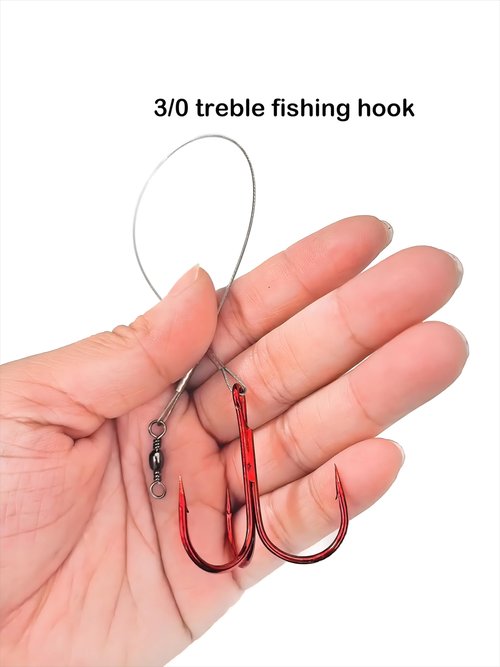 5-10pcs Fishing Treble Hook with Leader Nylon Coated Fishing Wire Leader with Swivel 3/0 2/0 1/0 1# 2# 4# 6# (Gray Leader, 6#-10pcs)