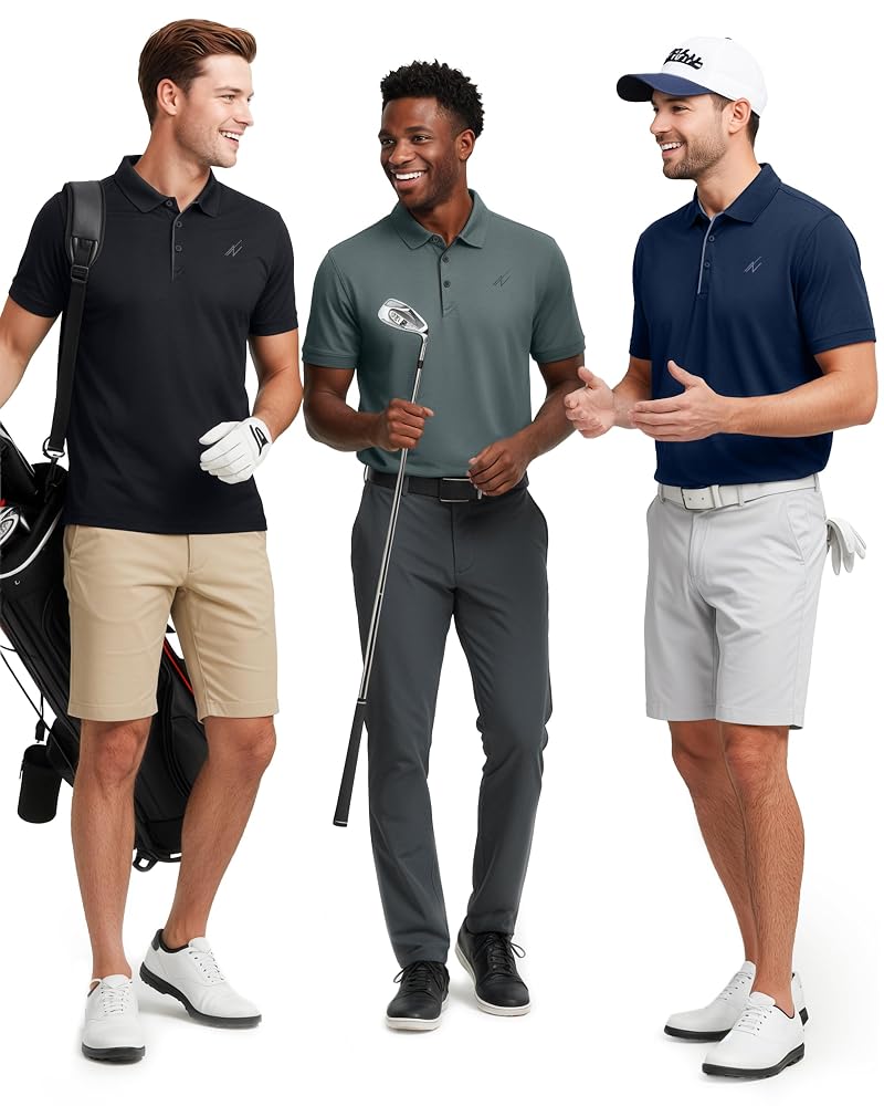 4-Way Stretch Mens Golf Polo Shirt UPF 70+ Regular Fit - Variation: Black/Grey/Navy+Large