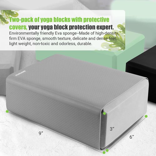 Yoga Blocks with Silicone Protective Cover, Premium EVA Foam Yoga Block for Yoga, Pilates, Meditation & Stretching, Non-Slip Lightweight Durable Bricks for Improving Poses & Balance (Gray (2 PCS), 3inch)