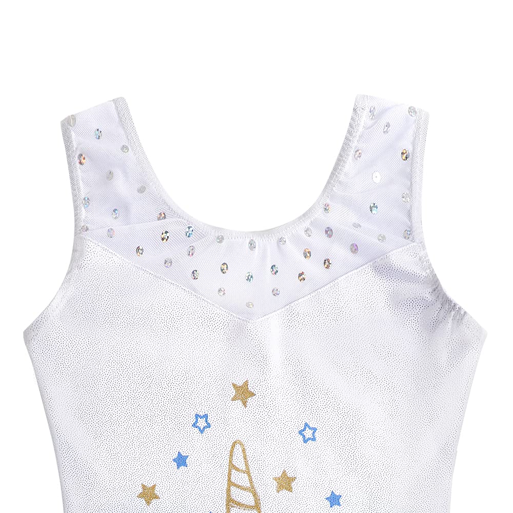 Leotards for Girls Gymnastics Unicorn Athletic Dance Wear Shiny Rainbow Blue Hotpink (White Blue, 3-4T)