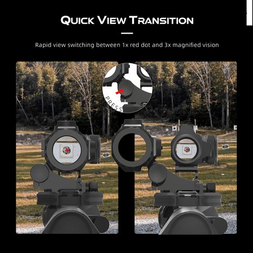 Vector Optics 3x22 Flip to Side Magnifier, Absolute 1.4 inch Co-Witness Heights, Easily Press to Flip, Lightweight, Rubber-Armed, Fit for CQB and Medium to Close-Range Tactical Shooting, SCMF-31