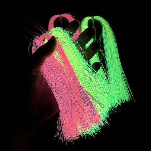 Tigofly 4 Packs/lot 1/32" 0.7mm Width UV Pink Chartreuse Luminous Glow in The Dark Flashabou Tinsel Pike Bass Streamers Fly Tying Materials (Pink)