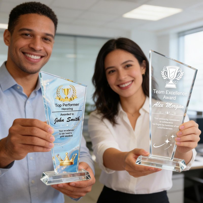 Xihedfd Personalized Crystal Trophy Trophy Award with Text Logo Photo for Employee Appreciation Team Sports Achievements Customized Office Decor Gifts for Men Women