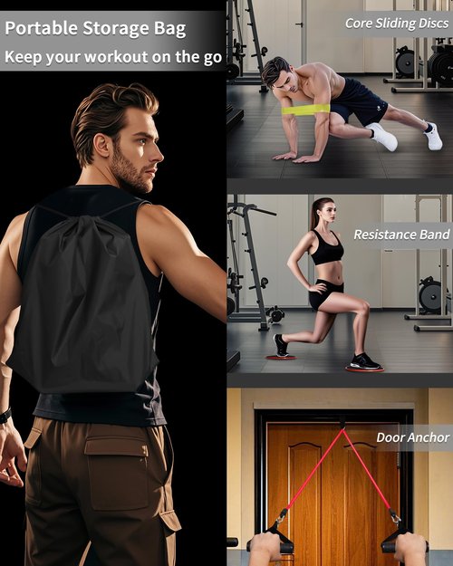 LAKXSF Work out Push up Board for Home Gym, Pilates Workout Exercise Resistance Band Set with Handles, Pushup Board Gift for Men and Women, Essential Shoulder Strength Training Goods Equipment Kit