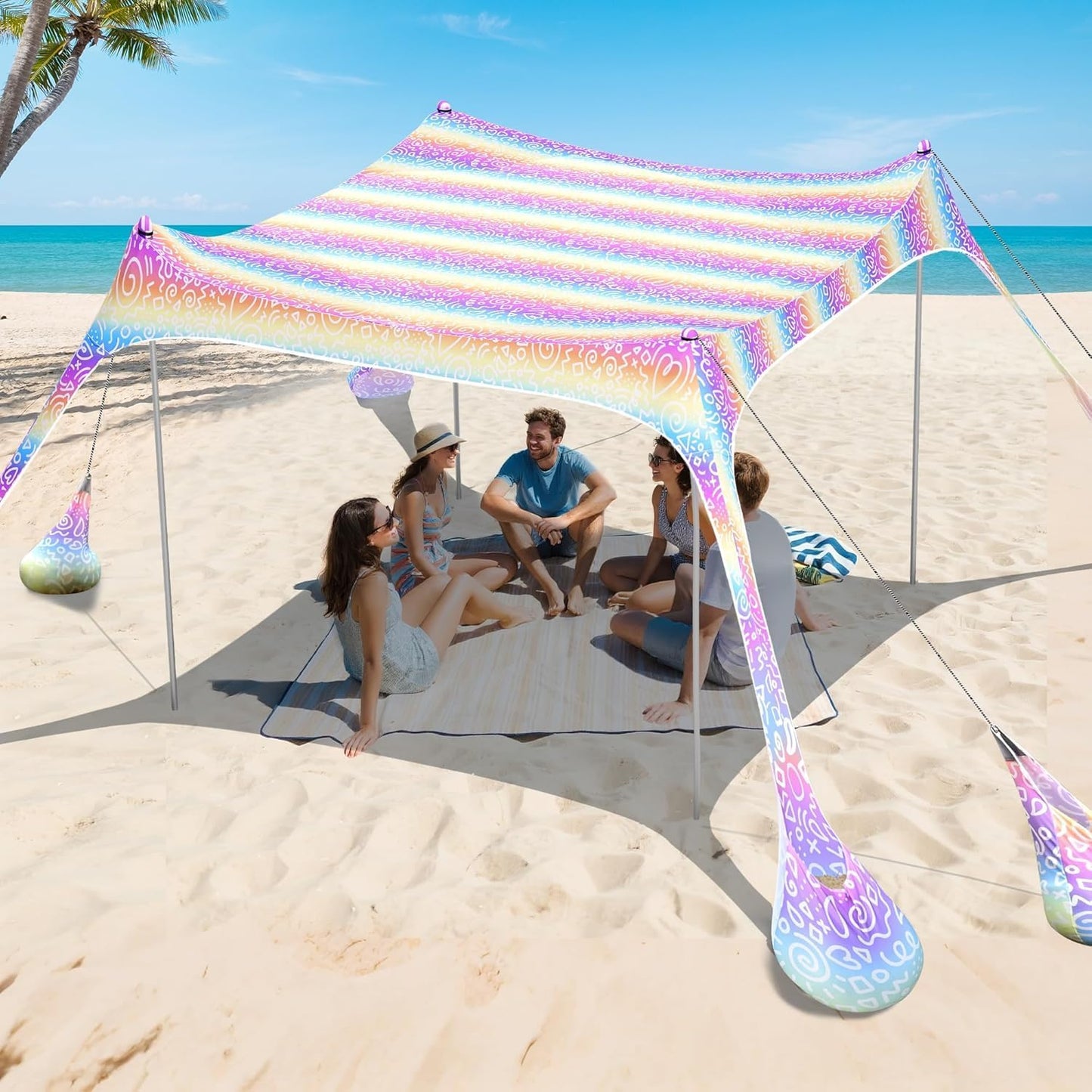2PM SPORTS Beach Tent Canopy with UPF50+ UV Protection, Outdoor Large Beach Sun Shade Shelter for Family Picnic Camping Travel Shore Fishing, 8 Sandbags, Sand Shovel (Navy Blue, 10x10 FT)
