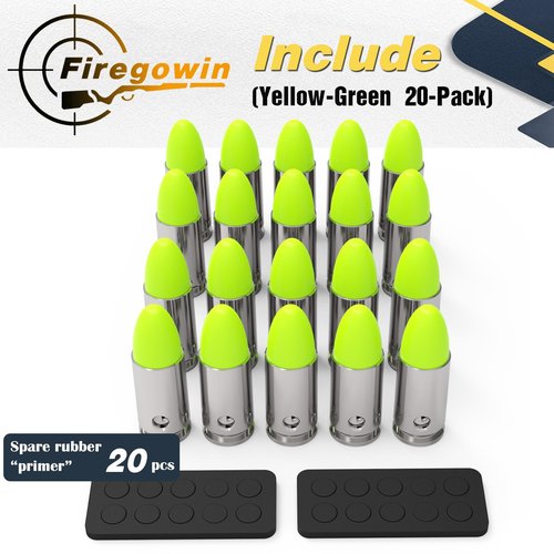 FIREGOWIN Pro 9mm Dummy Rounds – Training Snap Caps, Reusable Dry Fire Training Round with Rubber Primers (Green 20-Pack)