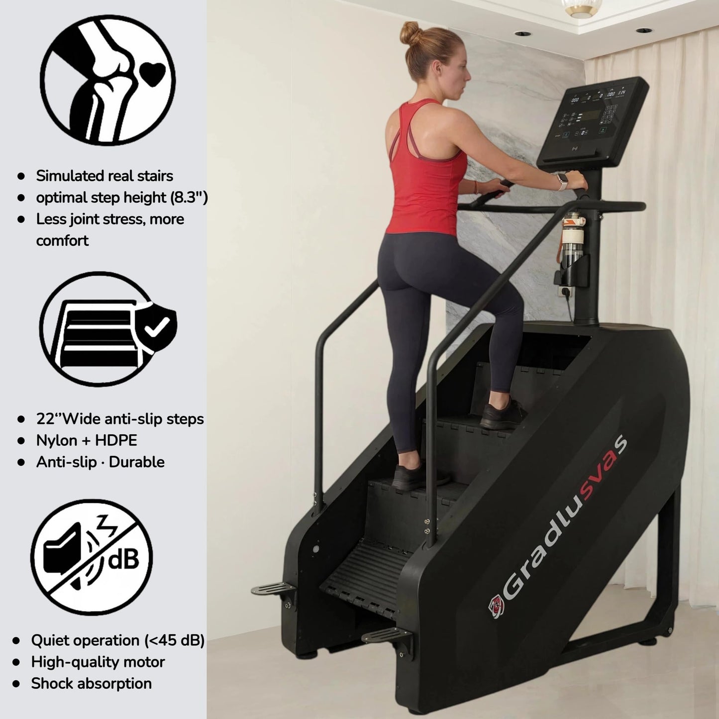 Stairmaster Stair Climber Machine, 610LBS Commercial Stair Stepper with LED Display & Button Controls, 15 Resistance Levels, Heart Rate Monitor, 9 Programs, Wireless Charging