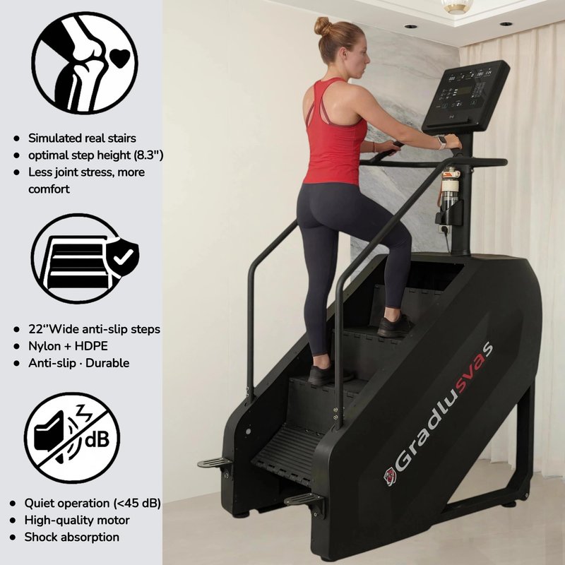 Stairmaster Stair Climber Machine, 610LBS Commercial Stair Stepper with LED Display & Button Controls, 15 Resistance Levels, Heart Rate Monitor, 9 Programs, Wireless Charging