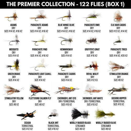 Ventures Fly Co. | 122 Premium Hand Tied Fly Fishing Flies Assortment | Two Fly Boxes Included | Dry, Wet, Nymphs, Streamers, Wooly Buggers, Terrestrials | Trout, Bass Lure Set, Kit, Gift